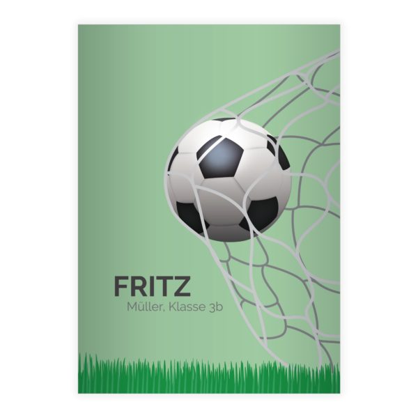 Kartenkaufrausch: Fußballer Notizheft/ Schulheft mit Fußball aus unserer Schul Papeterie in grün mit Ihrem Text