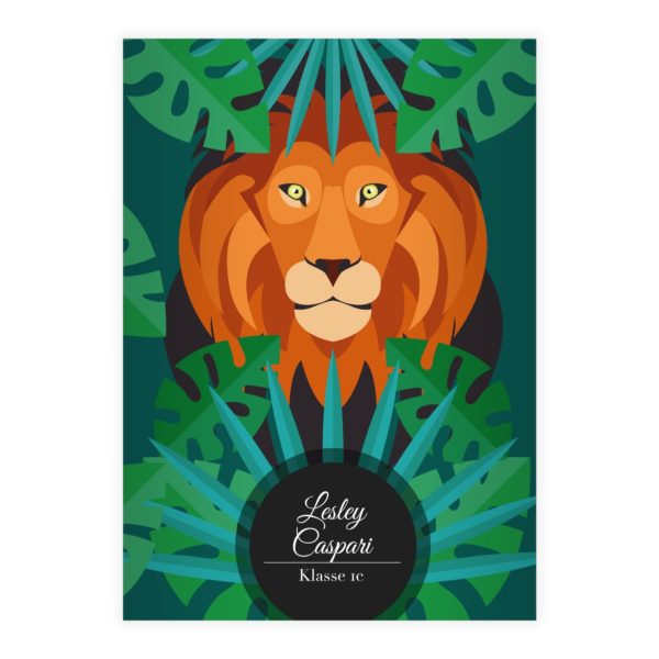 Kartenkaufrausch: Dschungel Notizheft/ Schulheft mit Löwe aus unserer Schul Papeterie in grün mit Ihrem Text