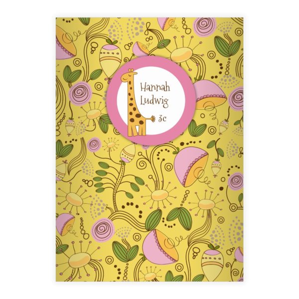 Kartenkaufrausch: Frisches Blüten Notizheft/ Schulheft aus unserer Kinder Papeterie in gelb mit Ihrem Text