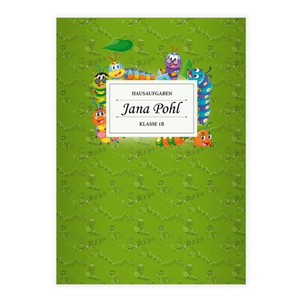 Kartenkaufrausch: Lustiges Raupen Notizheft/ Schulheft aus unserer Kinder Papeterie in grün mit Ihrem Text