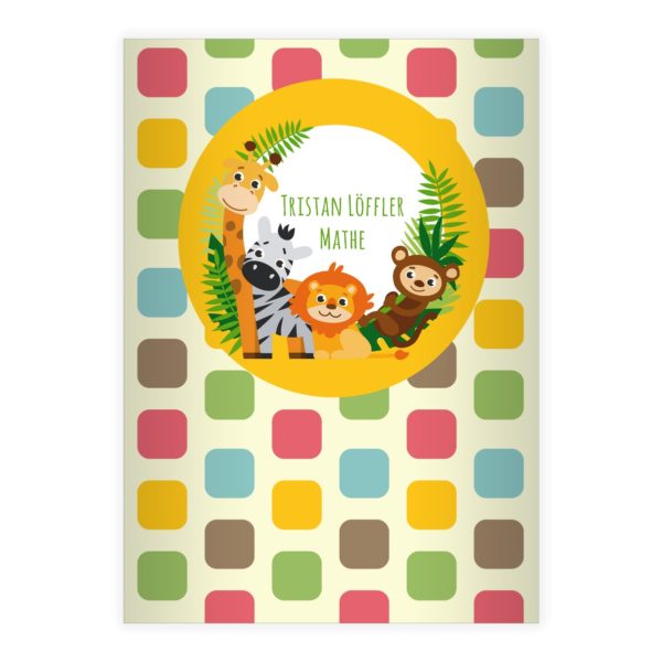 Kartenkaufrausch: buntes Zoo Notizheft/ Schulheft aus unserer Kinder Papeterie in gelb mit Ihrem Text