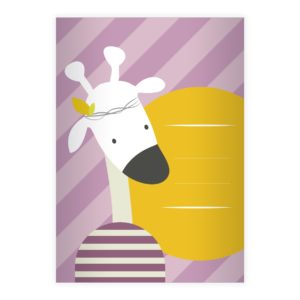 Kartenkaufrausch: Streifen Notizheft/ Schulheft mit Giraffe aus unserer Kinder Papeterie in rosa