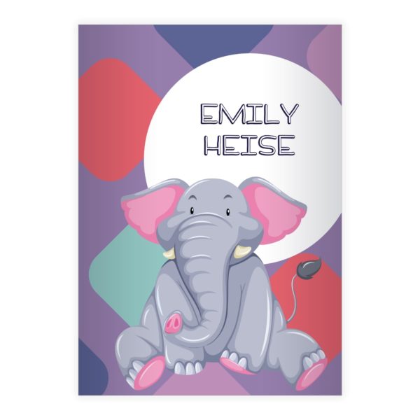 Kartenkaufrausch: Süßes Comic Elefanten Notizheft/ aus unserer Kinder Papeterie in lila mit Ihrem Text