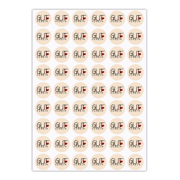 Kartenkaufrausch Sticker in beige: 54 Gutschein Aufkleber mit Herz
