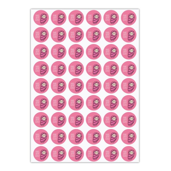 Kartenkaufrausch Sticker in rosa: Wickelbaby Aufkleber mit Baby
