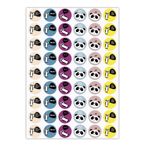 Kartenkaufrausch Sticker in multicolor: 54 kunterbunte Panda Aufkleber