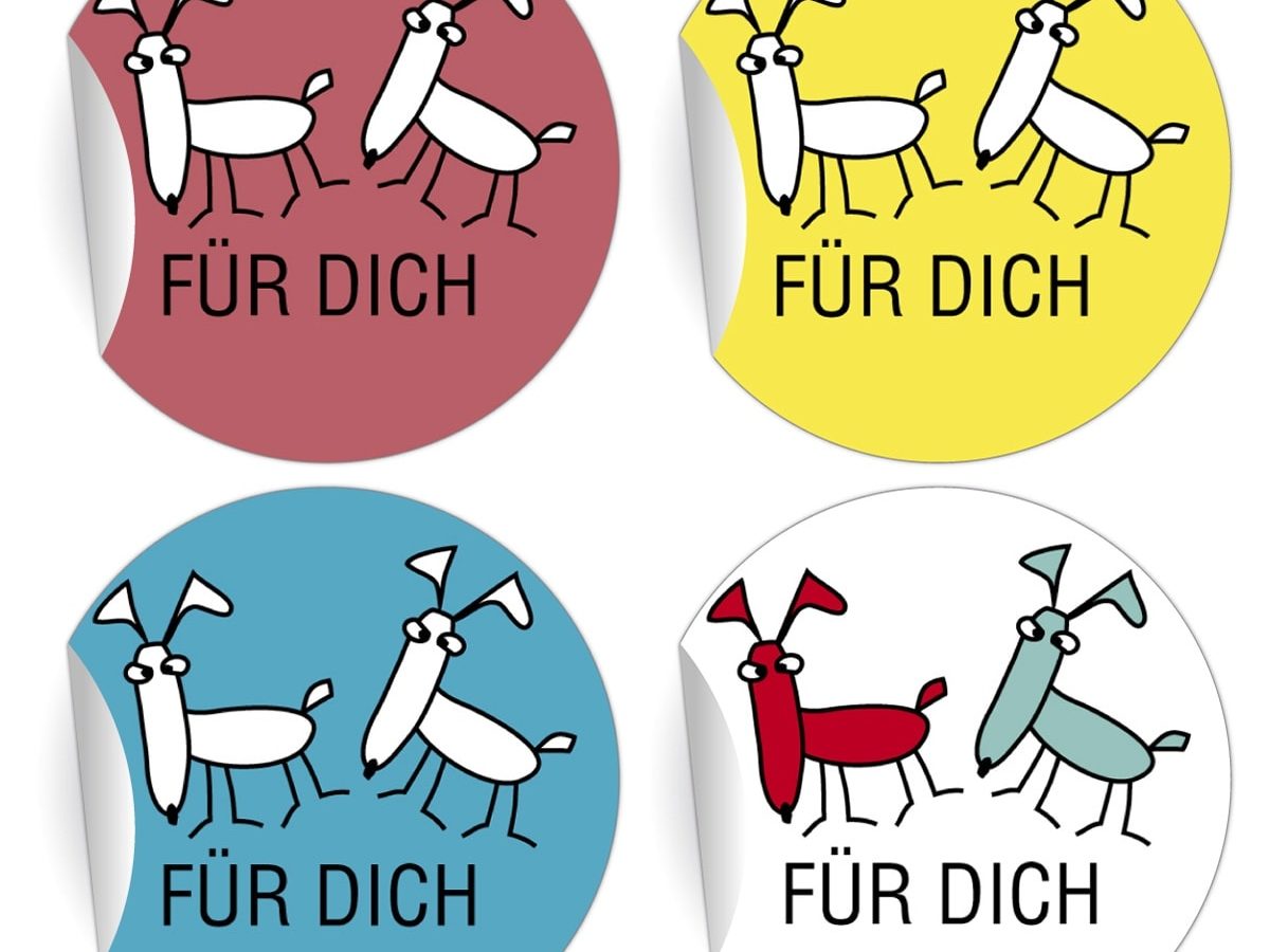 24 lustige Aufkleber mit Hunden, MATTE Papieraufkleber (ø 45mm; 6 x 4 Motive):  Für Dich 