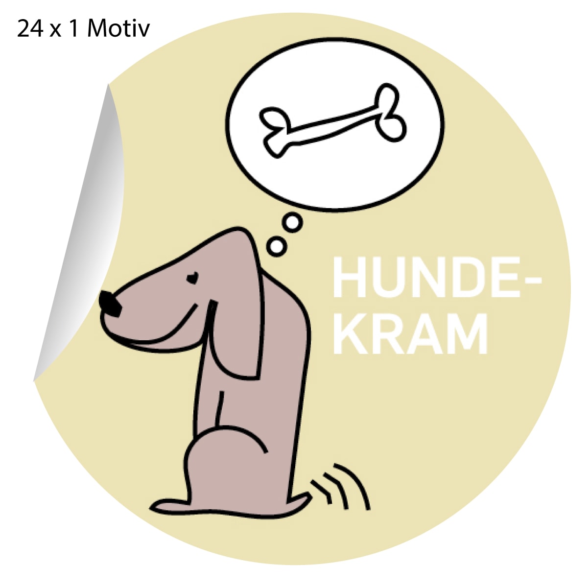 24 lustige Hunde Aufkleber mit Knochen, MATTE Papieraufkleber (ø 45mm; 1  Motiv): Hundekram 
