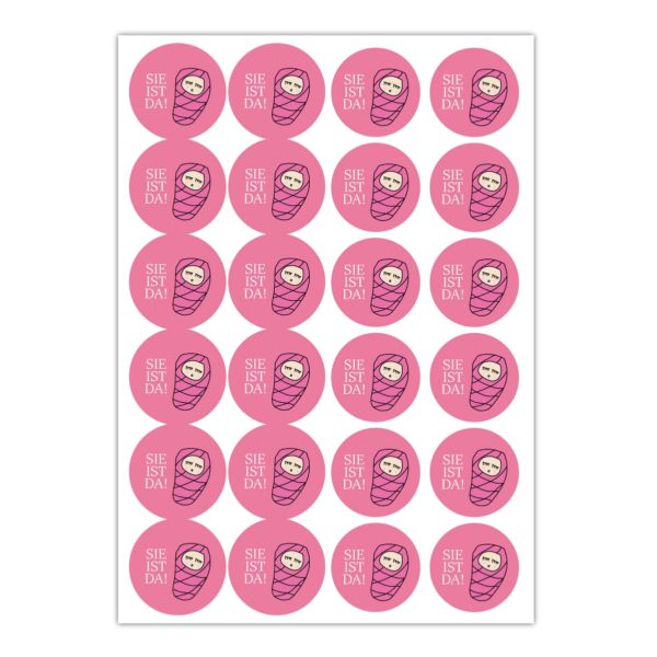 Kartenkaufrausch Sticker in rosa: Mädchen Wickelbaby Aufkleber