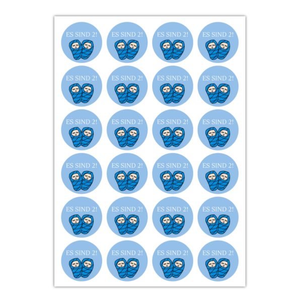 Kartenkaufrausch Sticker in hellblau: Zwillings Aufkleber mit Wickel Baby
