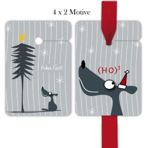 Kartenkaufrausch: Geschenk Anhänger mit lustige Wolf aus unserer Weihnachts Papeterie in grau