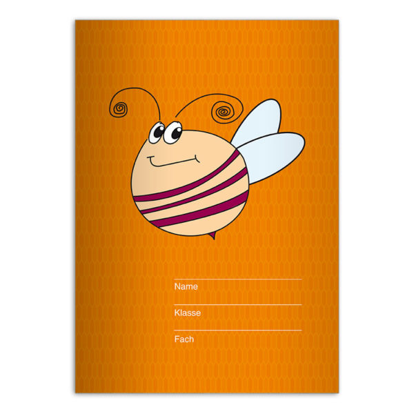 Lustige Schulhefte mit großer Biene, orange