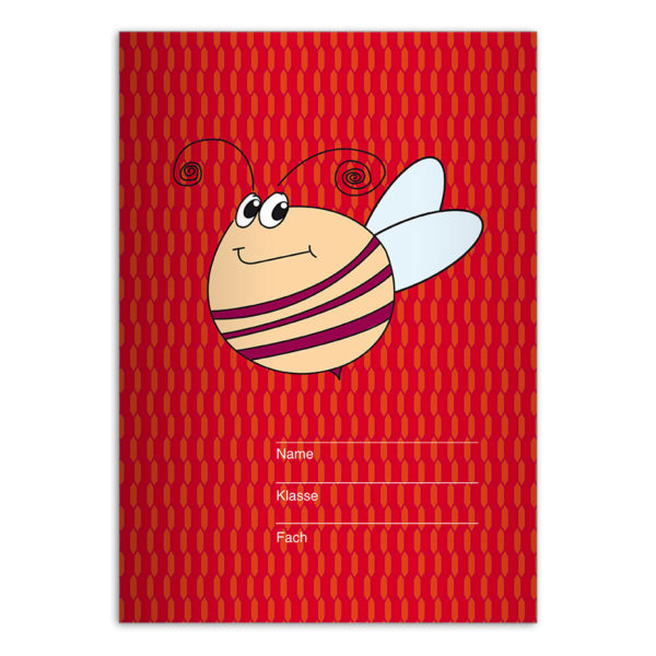 Lustige Schulhefte mit großer Biene, rot
