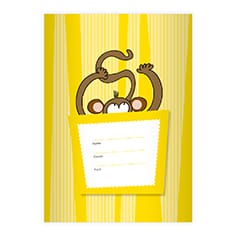 Kartenkaufrausch: Streifen Notizheft/ Schulheft mit Affe aus unserer Schul Papeterie in gelb