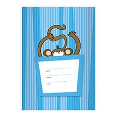 Kartenkaufrausch: Streifen Notizheft/ Schulheft mit Affe aus unserer Schul Papeterie in hellblau