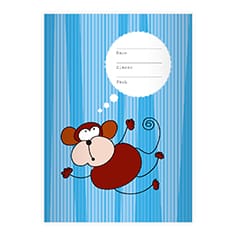 Kartenkaufrausch: Nettes Affen Notizheft/ Schulheft aus unserer Schul Papeterie in hellblau