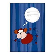 Kartenkaufrausch: Affen Notizheft/ Schulheft mit Streifen aus unserer Schul Papeterie in blau