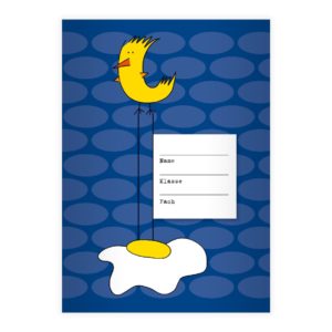Kartenkaufrausch: Komisches Vogel Notizheft/ Schulheft aus unserer Schul Papeterie in blau