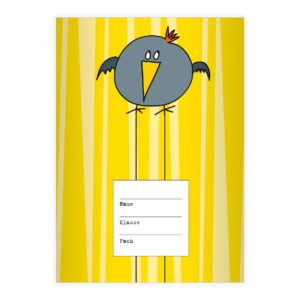 Kartenkaufrausch: Vogel Notizheft/ Schulheft mit Raben aus unserer Schul Papeterie in gelb
