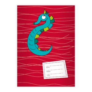 Kartenkaufrausch: Seepferdchen Notizheft/ Schulheft auf Wellen aus unserer Schul Papeterie in rot