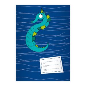 Kartenkaufrausch: Seepferdchen Notizheft/ Schulheft auf Wellen aus unserer Schul Papeterie in blau