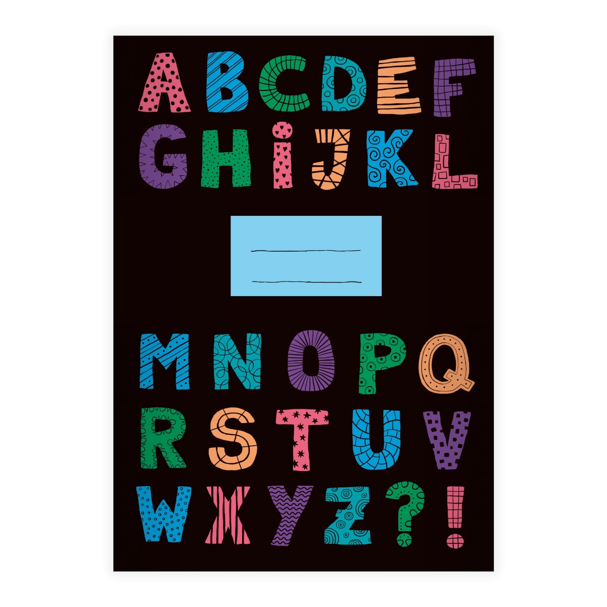 Kartenkaufrausch: Buchstaben Notizheft/ Schulheft auf schwarz aus unserer Kinder Papeterie in blau