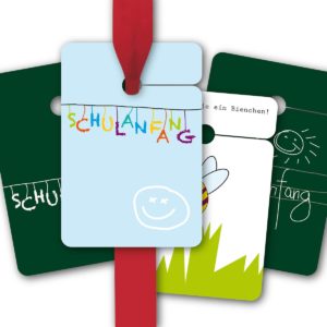Hänge Etiketten: Geschenkanhänger zur Einschulung aus unserer Schule Papeterie in multicolor