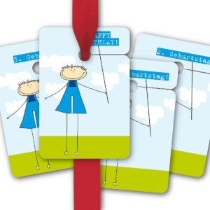 Hänge Etiketten: Kinder Geburtstags Geschenkanhänger aus unserer Geburtstags Papeterie in hellblau