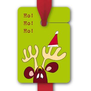Hänge Etiketten: Geschenkanhänger mit lustigem Weihnachts Elch aus unserer Weihnachts Papeterie in grün