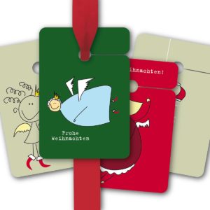 Hänge Etiketten: Geschenkanhänger mit komischen Engeln aus unserer Weihnachts Papeterie in multicolor