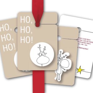 Hänge Etiketten: Geschenkanhänger mit lustigen Weihnachtsmann aus unserer Weihnachts Papeterie in beige
