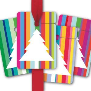 Hänge Etiketten: 8 Geschenkanhänger mit Weihnachtsbaum aus unserer Weihnachts Papeterie in multicolor