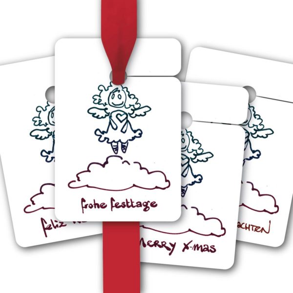 Hänge Etiketten: Geschenkanhänger mit süßem Engel aus unserer Weihnachts Papeterie in weiß