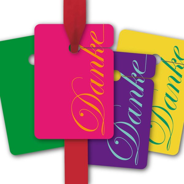 Hänge Etiketten: 8 Dankes Geschenkanhänger aus unserer Dankes Papeterie in multicolor