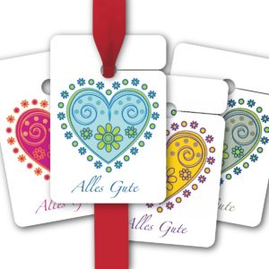 Hänge Etiketten: Glückwunsch Geschenkanhänger mit Herz aus unserer Glückswunsch Papeterie in multicolor