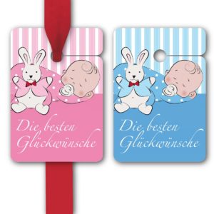 Hänge Etiketten: Baby Geschenkanhänger zur Taufe aus unserer Geburt Papeterie in rosa
