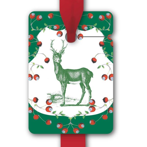Hänge Etiketten: Weihnachts Geschenkanhänger mit edlem Hirsch aus unserer Weihnachts Papeterie in grün
