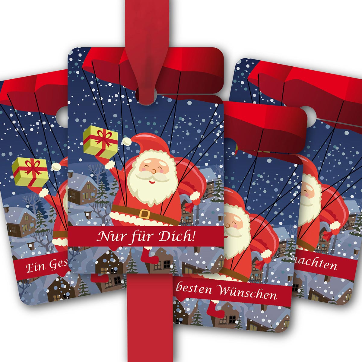 Hänge Etiketten: Geschenkanhänger mit Weihnachtsmann aus unserer Weihnachts Papeterie in rot