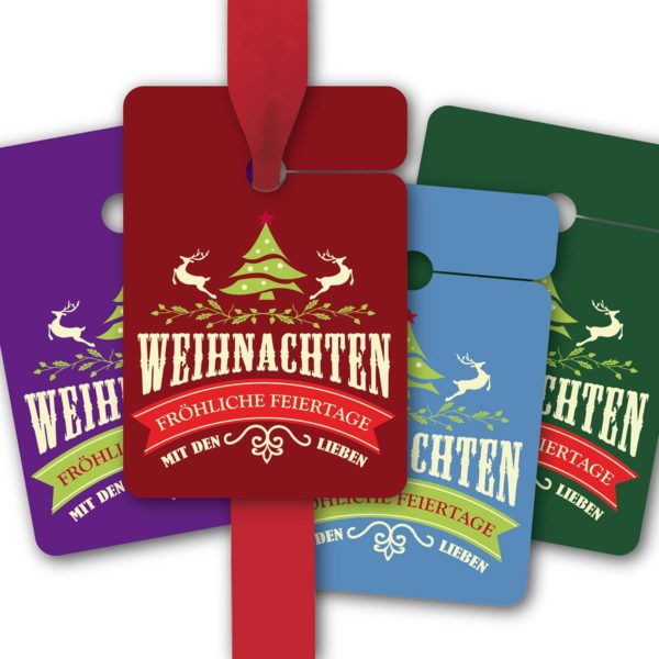 Hänge Etiketten: Geschenkanhänger mit typografischen Weihnachts Wünschen aus unserer Weihnachts Papeterie in multicolor