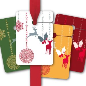 Hänge Etiketten: Geschenkanhänger mit Schneeflocken aus unserer Weihnachts Papeterie in multicolor
