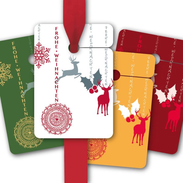 Hänge Etiketten: Geschenkanhänger mit Schneeflocken aus unserer Weihnachts Papeterie in multicolor