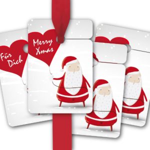 Hänge Etiketten: Geschenkanhänger mit Santa Claus aus unserer Weihnachts Papeterie in weiß