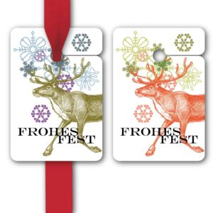 Hänge Etiketten: Geschenkanhänger mit edlem Hirsch aus unserer Weihnachts Papeterie in weiß