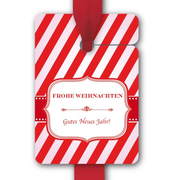 Hänge Etiketten: Geschenkanhänger im Zuckerstangen Look aus unserer Weihnachts Papeterie in rot