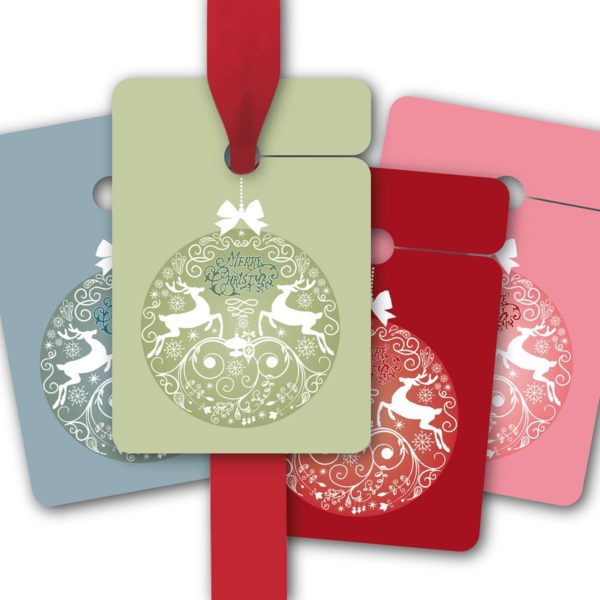 Hänge Etiketten: Geschenkanhänger mit edler Hirsch Weihnachtskugel aus unserer Weihnachts Papeterie in multicolor