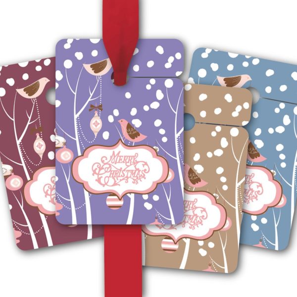 Hänge Etiketten: Geschenkanhänger mit süßen Vögeln aus unserer Weihnachts Papeterie in multicolor