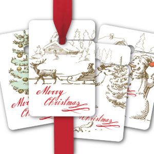 Hänge Etiketten: Geschenkanhänger im gezeichneten Vintage Look aus unserer Weihnachts Papeterie in weiß