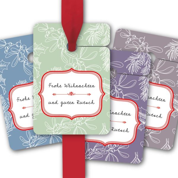 Hänge Etiketten: Geschenkanhänger im Mistel und Stechpalmen Dekor aus unserer Weihnachts Papeterie in multicolor