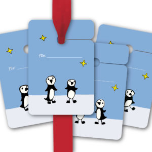 Hänge Etiketten: Happy Pinguin Weihnachts Geschenkanhänger aus unserer Weihnachts Papeterie in hellblau