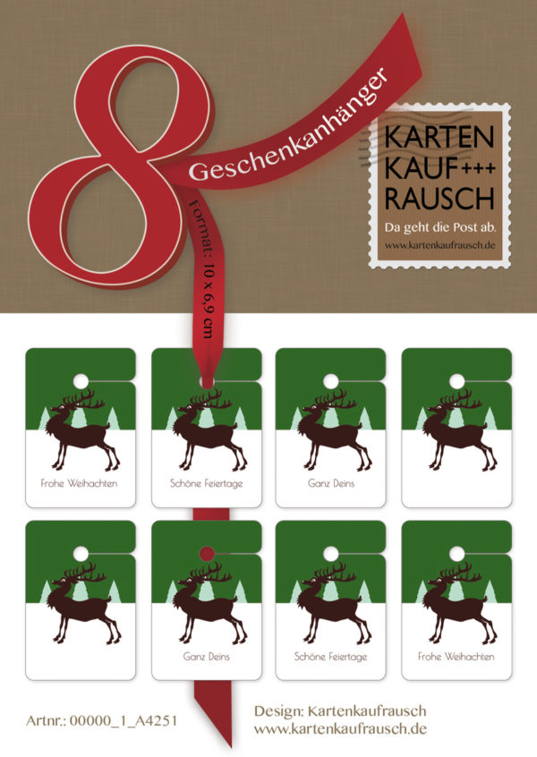 8 klassische Hirsch Weihnachts Geschenkanhänger, grün: Frohe Weihnachten | klassische Festtage | Ganz Deins